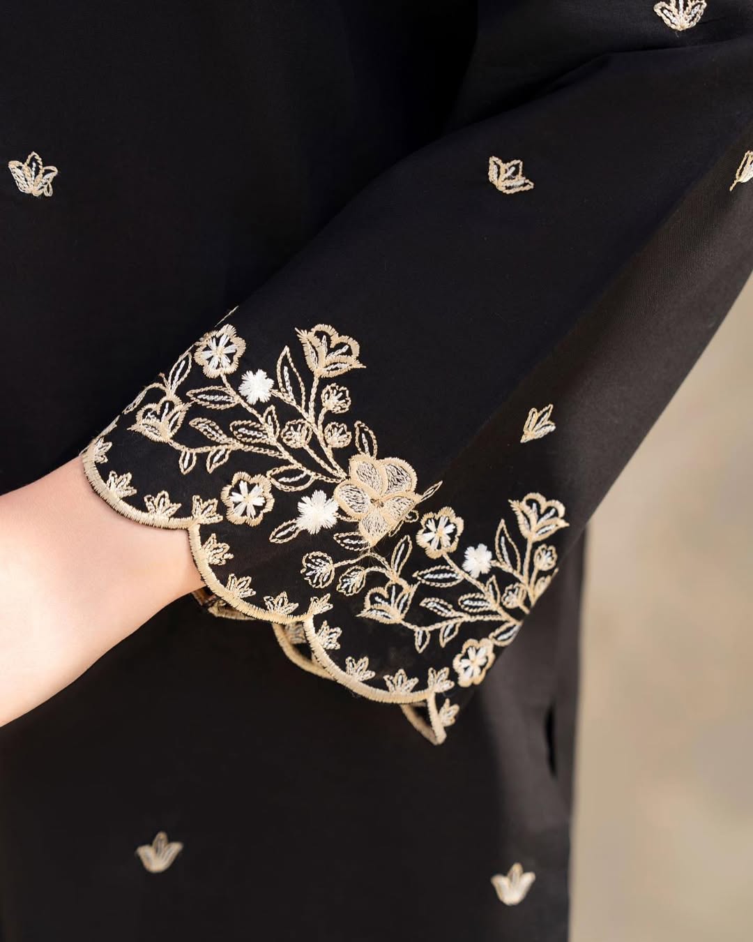 Black hock embriodered long length