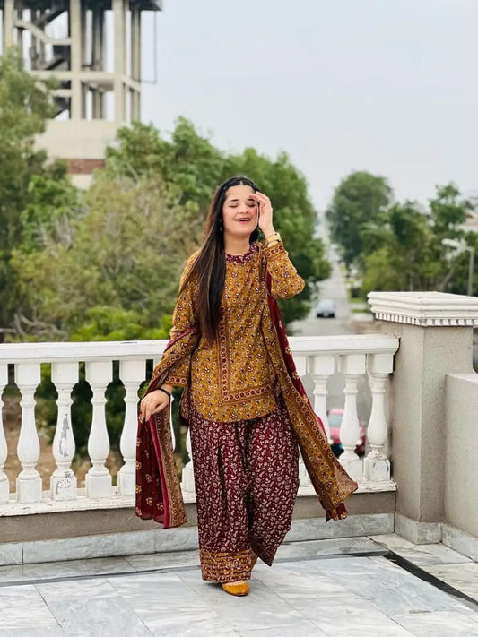 GULNAAR 3PC SUIT WITH FARSHI SALWAR