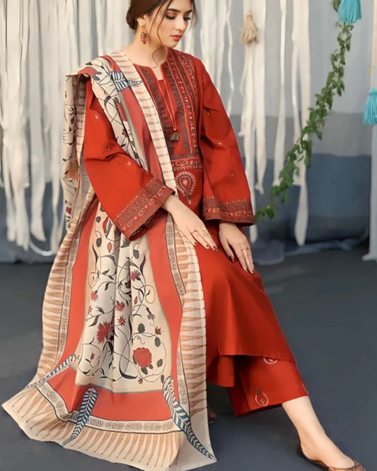 AYAT- 3PC EMBROIDERED WITH DIGITAL DUPPATA